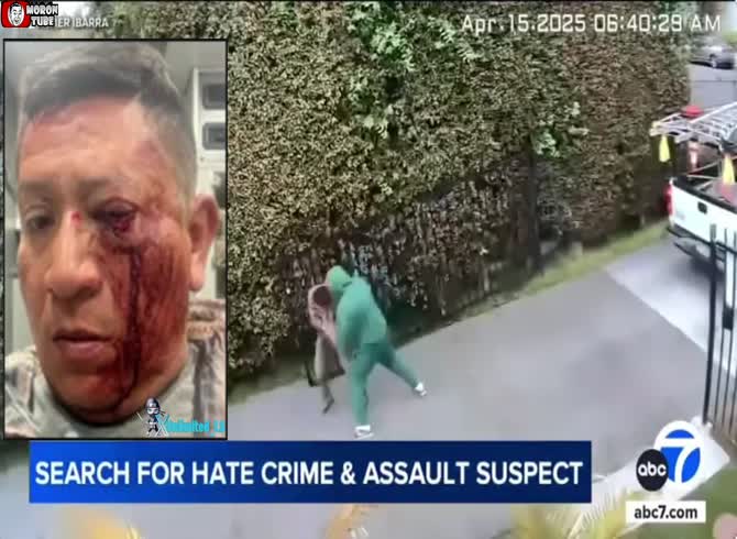 Video :A bigot viciously assaults a Mexican man in front of his house